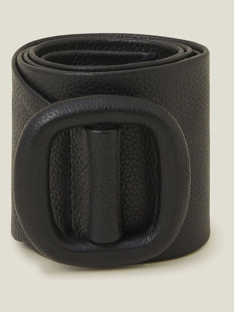 Accessorize Black Square Buckle Leather Waist Belt - Image 1 of 3