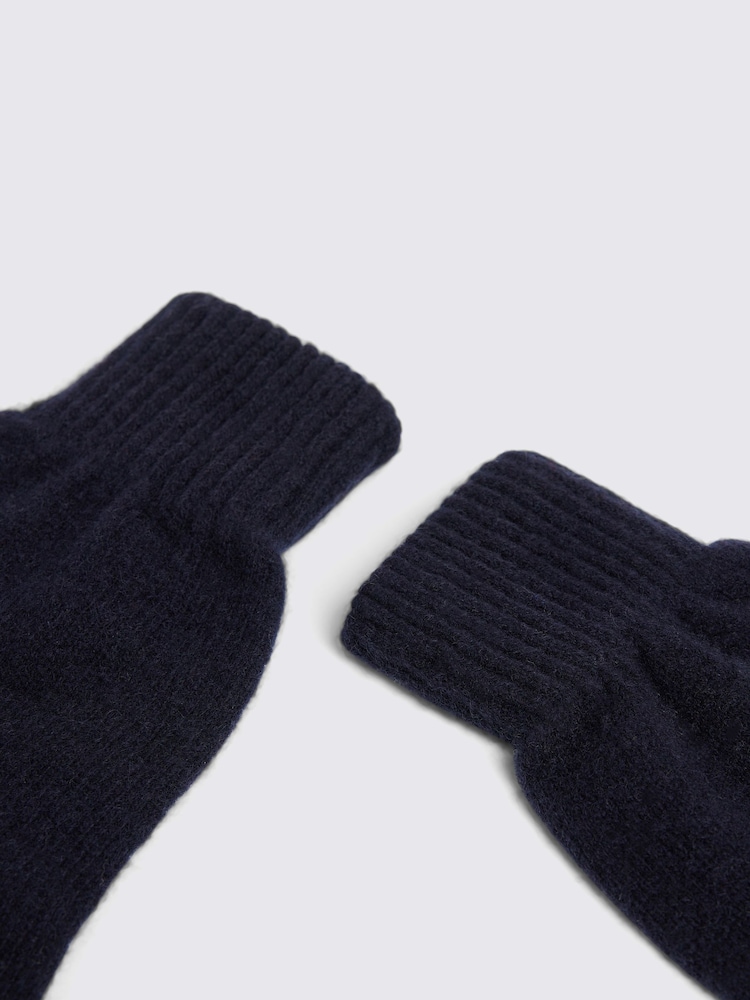 MOSS Blue Cashmere Blend Gloves - Image 2 of 2 MOSS Blue Cashmere Blend Gloves - Image 2 of 2