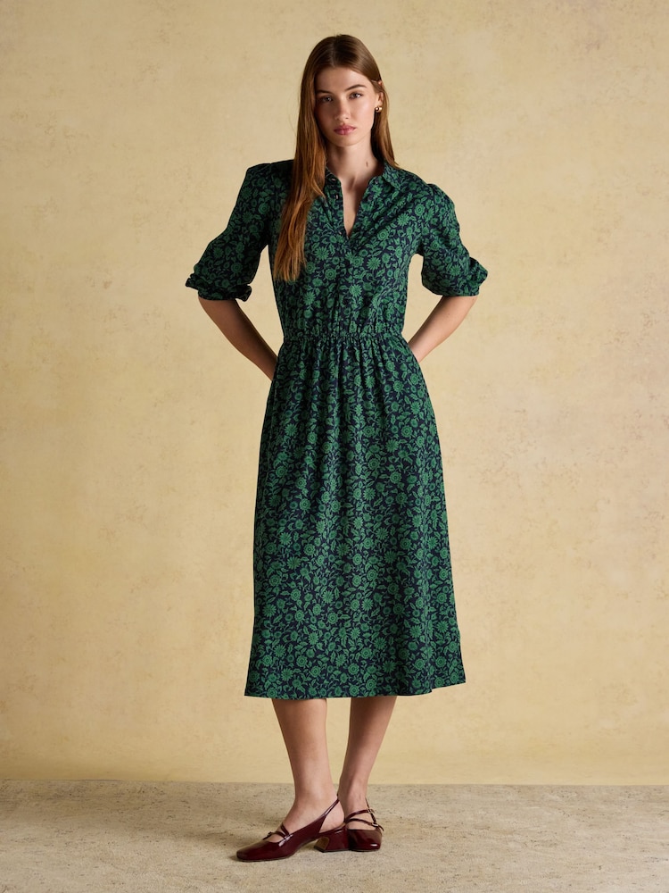 Joules Hazel Green Jersey Midi Long Sleeve Shirt Dress with Collar - Image 1 of 8 Joules Hazel Green Jersey Midi Long Sleeve Shirt Dress with Collar - Image 1 of 8