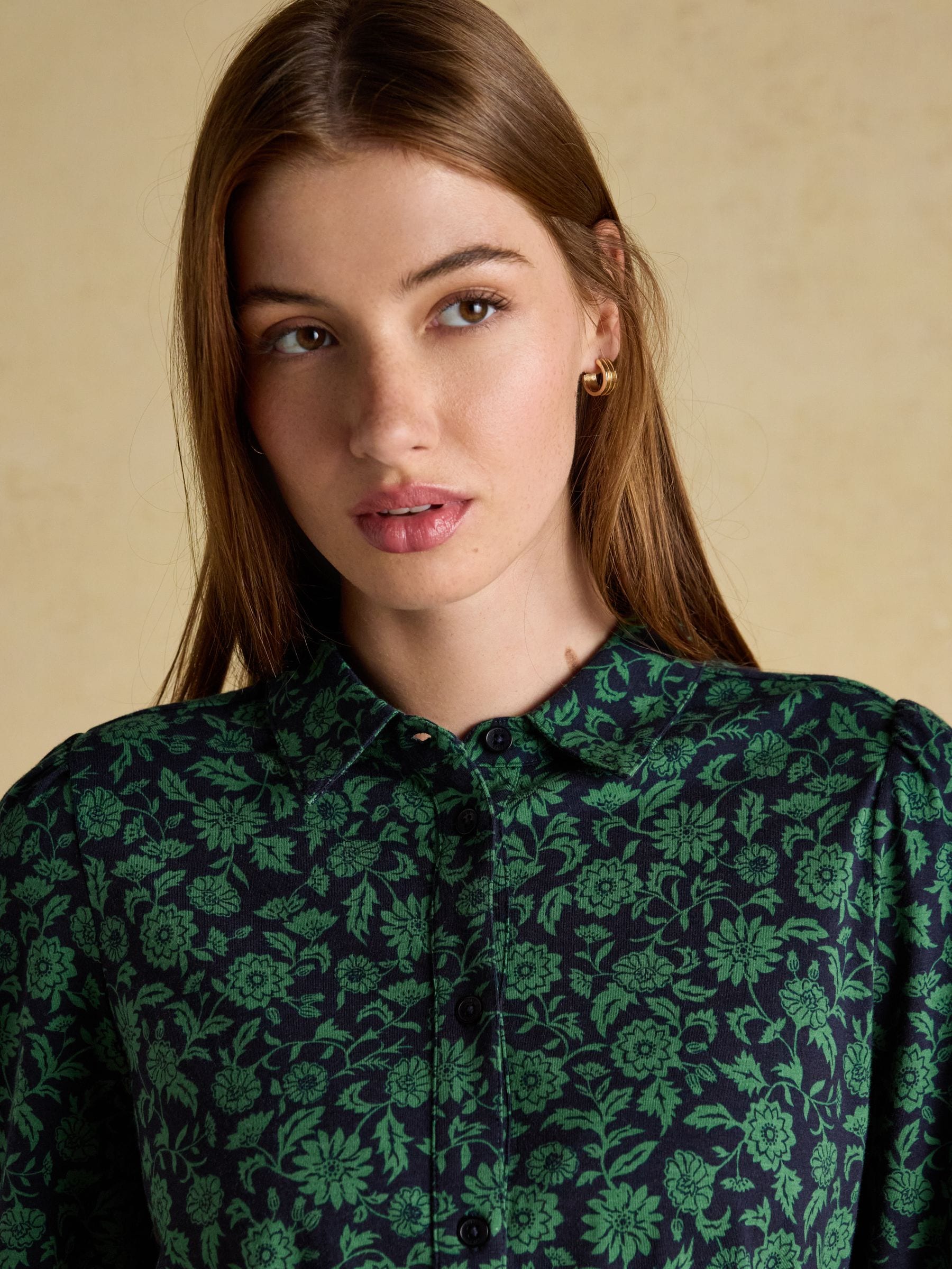 Buy Joules Hazel Green Jersey Midi Long Sleeve Shirt Dress with