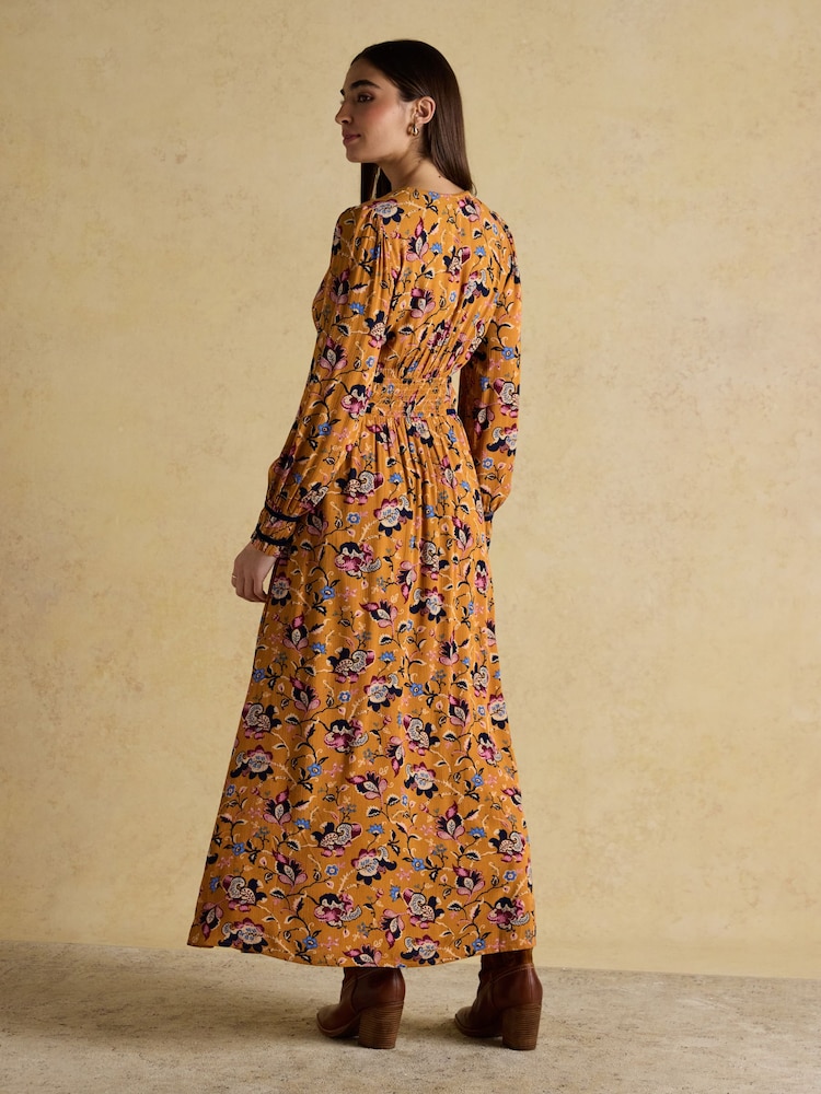 Joules Otterly Yellow Floral V-Neck Midi Dress - Image 2 of 8