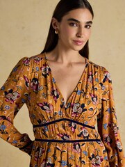 Joules Otterly Yellow Floral V-Neck Midi Dress - Image 3 of 8