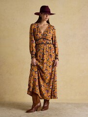 Joules Otterly Yellow Floral V-Neck Midi Dress - Image 5 of 8