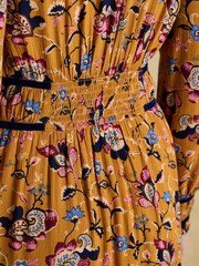 Joules Otterly Yellow Floral V-Neck Midi Dress - Image 7 of 8