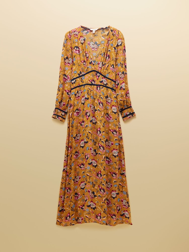 Joules Otterly Yellow Floral V-Neck Midi Dress - Image 8 of 8