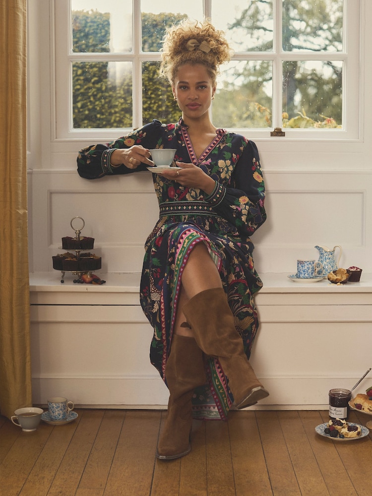 Joules Cressida Navy Placement Floral Maxi Dress - Image 2 of 10