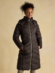 Joules Pembury Brown Showerproof Longline Padded Coat with Hood - Image 1 of 12