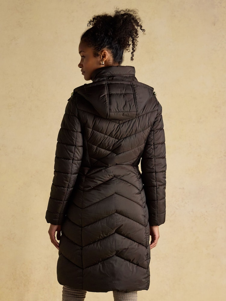 Joules Pembury Brown Showerproof Longline Padded Coat with Hood - Image 2 of 12