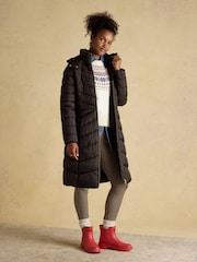 Joules Pembury Brown Showerproof Longline Padded Coat with Hood - Image 3 of 12