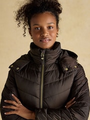 Joules Pembury Brown Showerproof Longline Padded Coat with Hood - Image 5 of 12