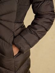 Joules Pembury Brown Showerproof Longline Padded Coat with Hood - Image 7 of 12
