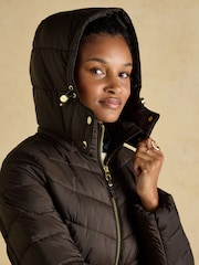 Joules Pembury Brown Showerproof Longline Padded Coat with Hood - Image 9 of 12