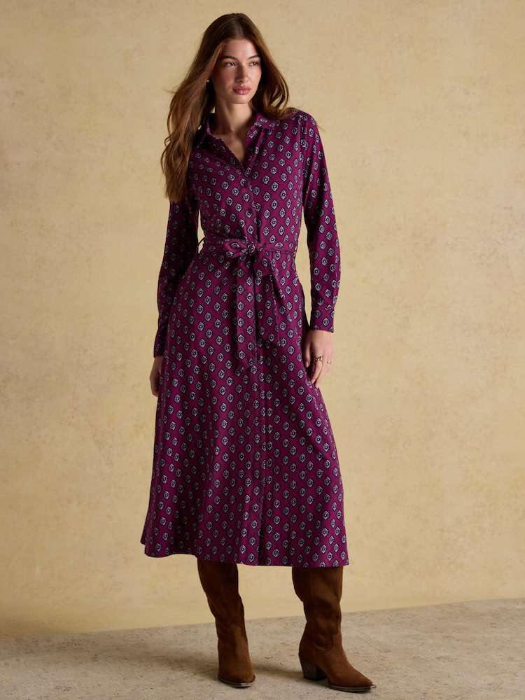 Joules Theodora Cotton Rich Burgundy Red Jersey Shirt Dress - Image 1 of 8 Joules Theodora Cotton Rich Burgundy Red Jersey Shirt Dress - Image 1 of 8