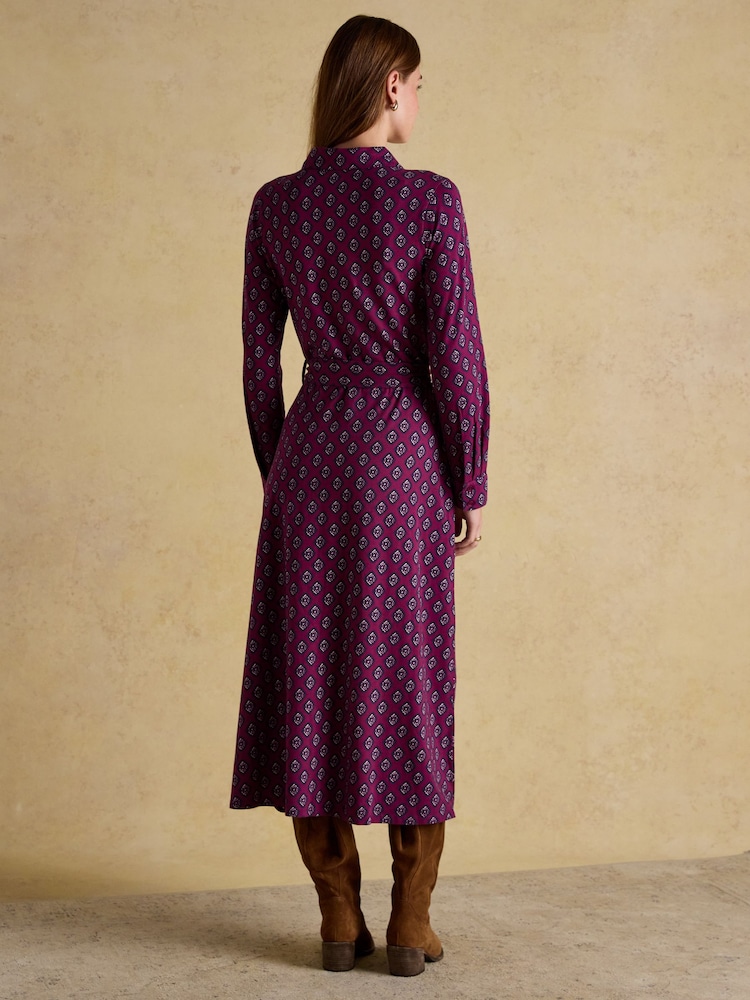 Joules Theodora Cotton Rich Burgundy Red Jersey Shirt Dress - Image 2 of 8 Joules Theodora Cotton Rich Burgundy Red Jersey Shirt Dress - Image 2 of 8