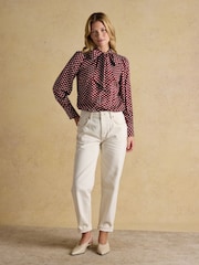 Burgunderrot - Joules Tabby Tie Neck Long Sleeve Blouse with Button Fastening - Bild 10 von 11