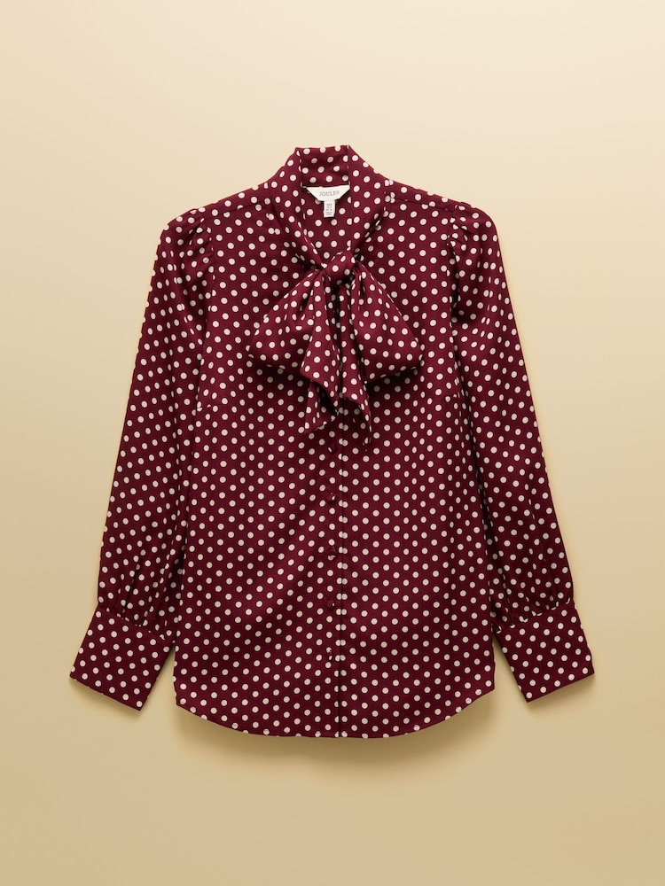 Burgunderrot - Joules Tabby Tie Neck Long Sleeve Blouse with Button Fastening - Bild 11 von 11