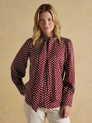 Burgunderrot - Joules Tabby Tie Neck Long Sleeve Blouse with Button Fastening - Bild 4 von 11