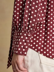 Burgunderrot - Joules Tabby Tie Neck Long Sleeve Blouse with Button Fastening - Bild 6 von 11