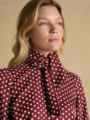 Burgunderrot - Joules Tabby Tie Neck Long Sleeve Blouse with Button Fastening - Bild 7 von 11