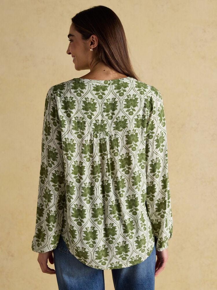 Joules Ava Khaki Green Popover Blouse - Image 2 of 7 Joules Ava Khaki Green Popover Blouse - Image 2 of 7