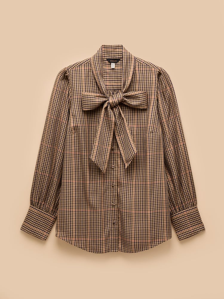 Joules Tabby Brown Tie Neck Blouse - Image 10 of 10