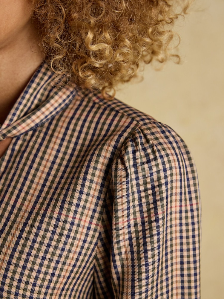 Joules Tabby Brown Tie Neck Blouse - Image 2 of 10