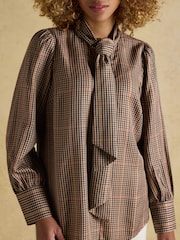 Joules Tabby Brown Tie Neck Blouse - Image 3 of 10