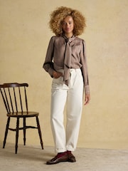 Joules Tabby Brown Tie Neck Blouse - Image 7 of 10