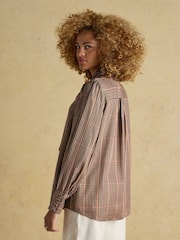 Joules Tabby Brown Tie Neck Blouse - Image 9 of 10