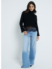 River Island Black Roll Neck Lace Hybrid Jumper - Image 3 of 5