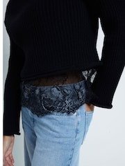 River Island Black Roll Neck Lace Hybrid Jumper - Image 4 of 5