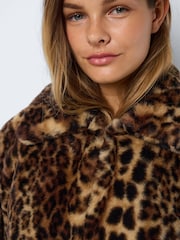 NOISY MAY Brown Leopard Print Faux Fur Jacket - Image 4 of 4