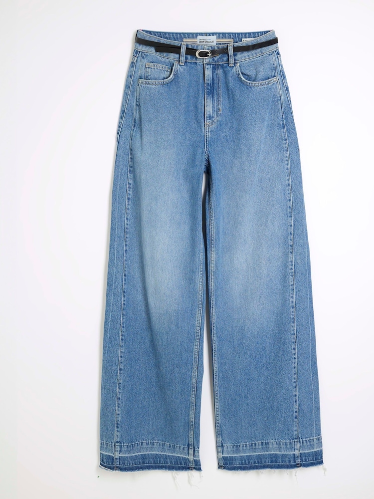 River Island Blue Baggy Wide Leg 100% Cotton Jeans - Image 4 of 5