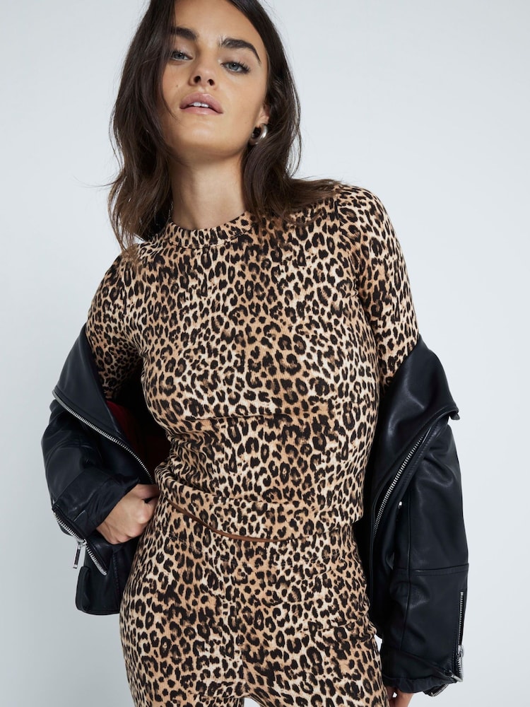 River Island Leopard/Black 2 Pack Rib Long Sleeve Tops - Image 5 of 6