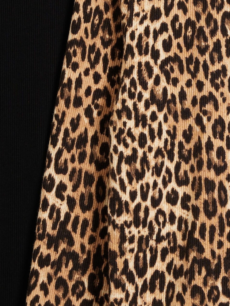 River Island Leopard/Black 2 Pack Rib Long Sleeve Tops - Image 6 of 6