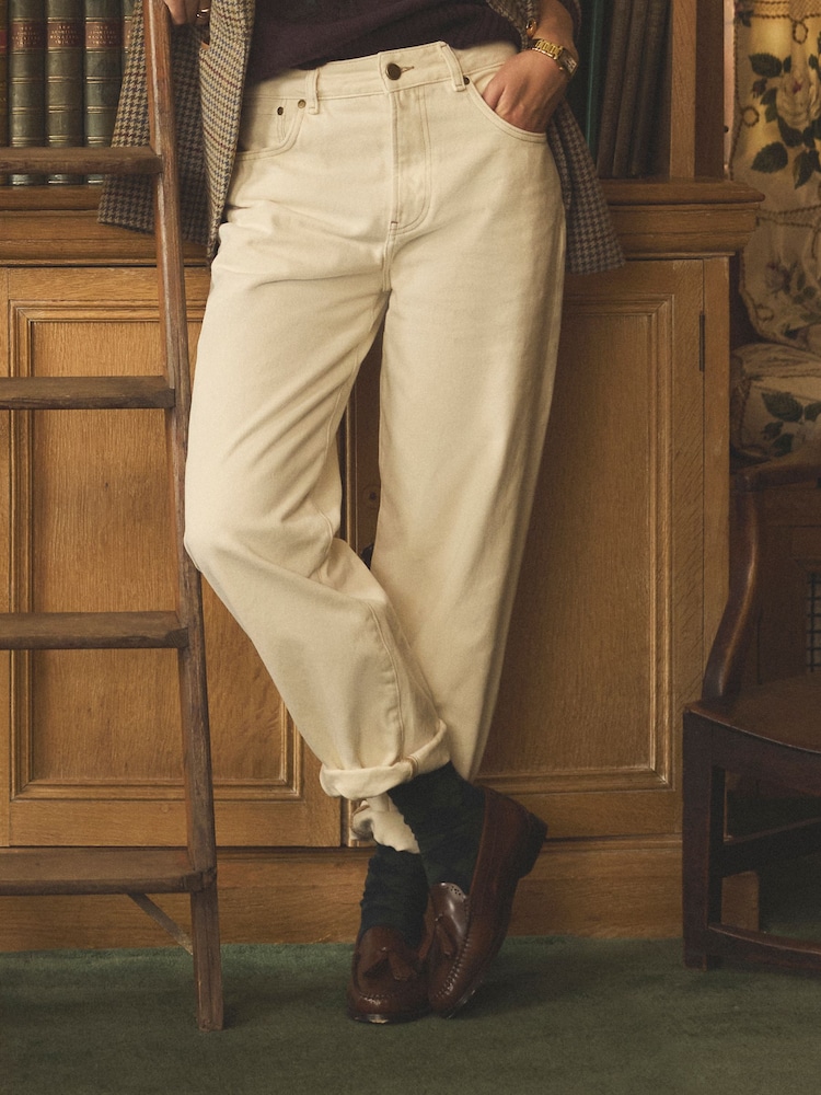 Joules Ecru Relaxed Fit Mid Rise Jeans - Image 1 of 10 Joules Ecru Relaxed Fit Mid Rise Jeans - Image 1 of 10