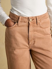 Joules Tan Brown High Rise Wide Leg Jeans - Image 4 of 7