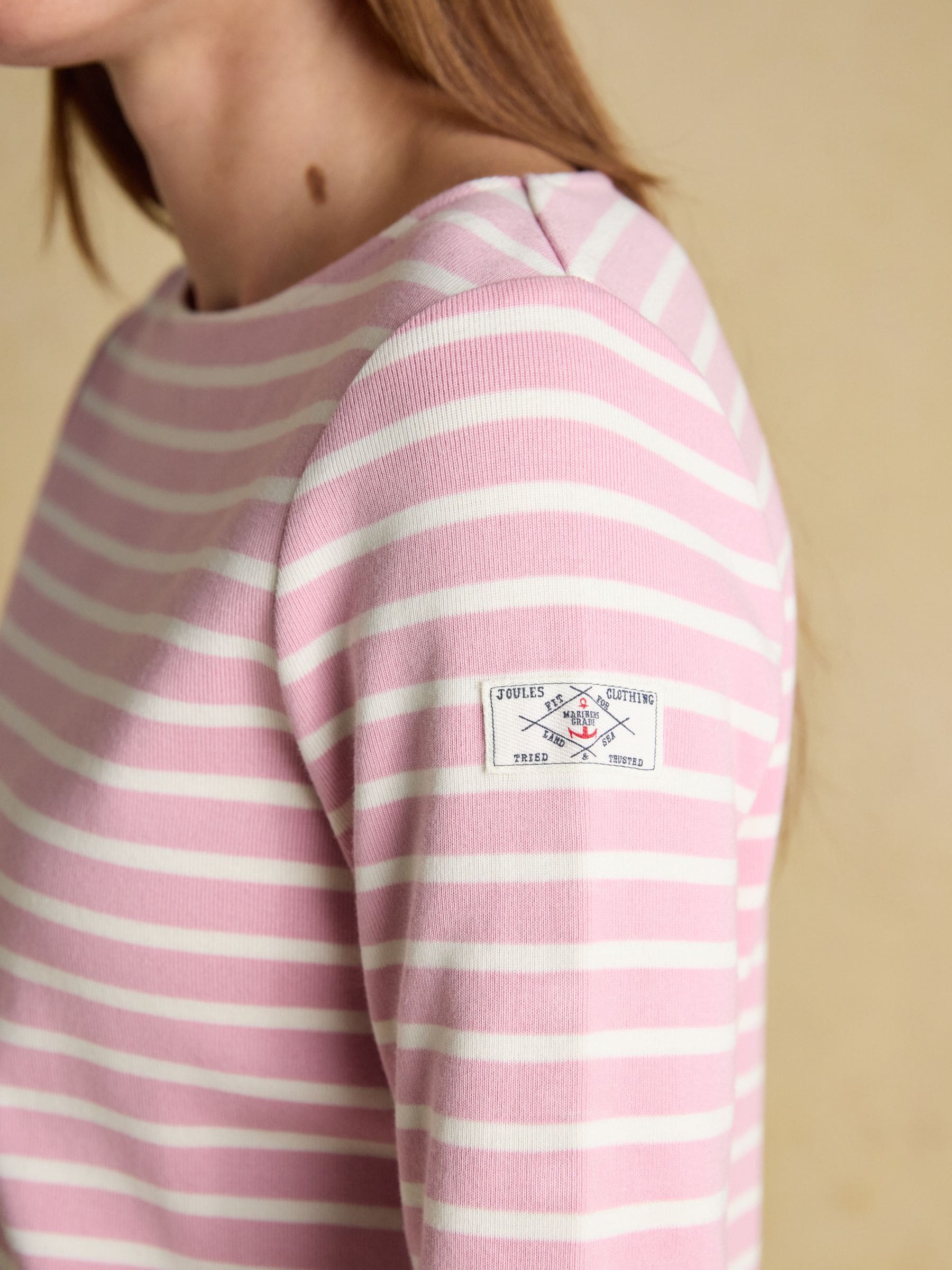 Buy Joules Harbour Pink Long Sleeve Striped Boat Neck Breton Top