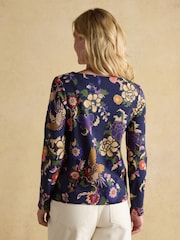 Joules Harbour Navy Bird Floral Boat Neck Printed Top - Image 2 of 8