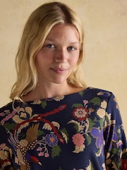 Joules Harbour Navy Bird Floral Boat Neck Printed Top - Image 3 of 8