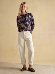Joules Harbour Navy Bird Floral Boat Neck Printed Top - Image 4 of 8