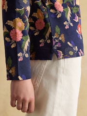 Joules Harbour Navy Bird Floral Boat Neck Printed Top - Image 5 of 8