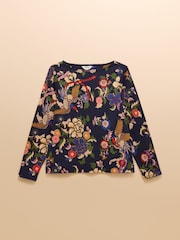 Joules Harbour Navy Bird Floral Boat Neck Printed Top - Image 8 of 8