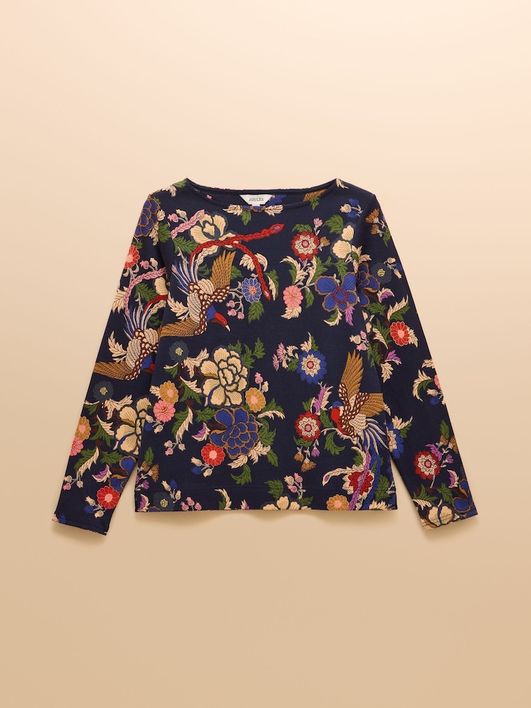 Joules Harbour Navy Bird Floral Boat Neck Printed Top - Image 8 of 8