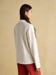 Joules Tallie Cream Combed Cotton Collared Top - Image 2 of 8