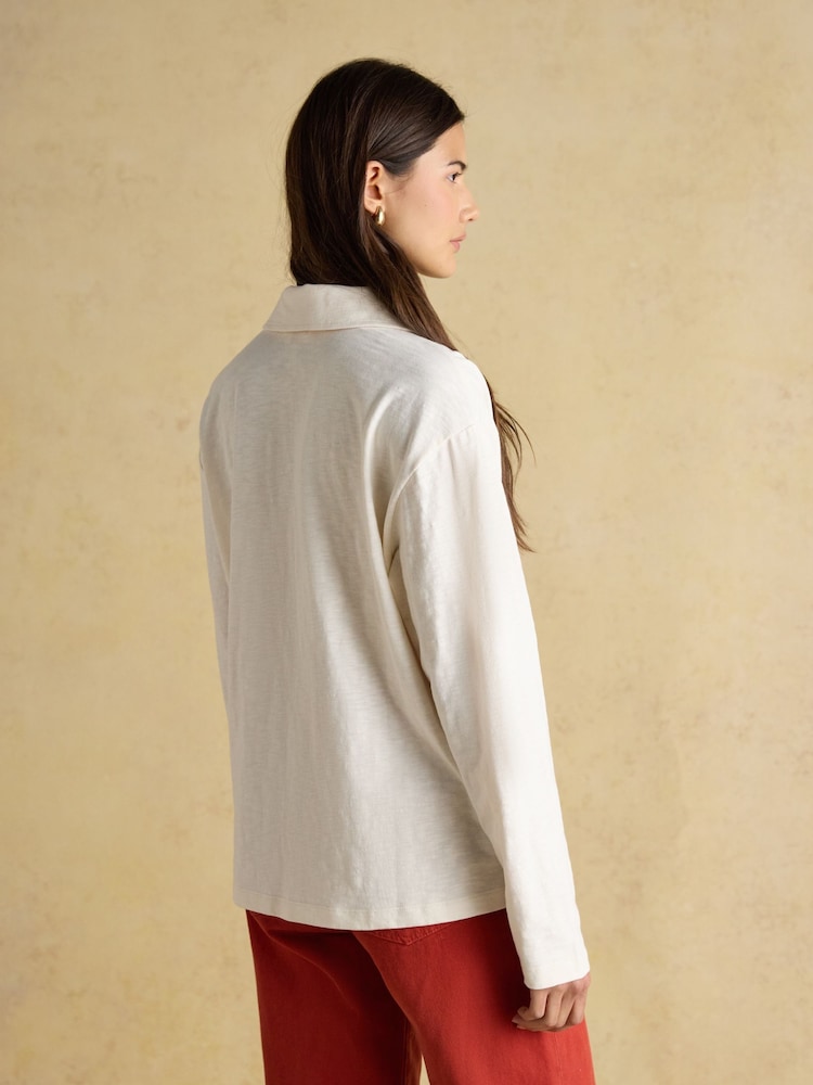 Joules Tallie Cream Combed Cotton Collared Top - Image 2 of 8