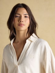 Joules Tallie Cream Combed Cotton Collared Top - Image 4 of 8