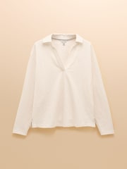 Joules Tallie Cream Combed Cotton Collared Top - Image 8 of 8