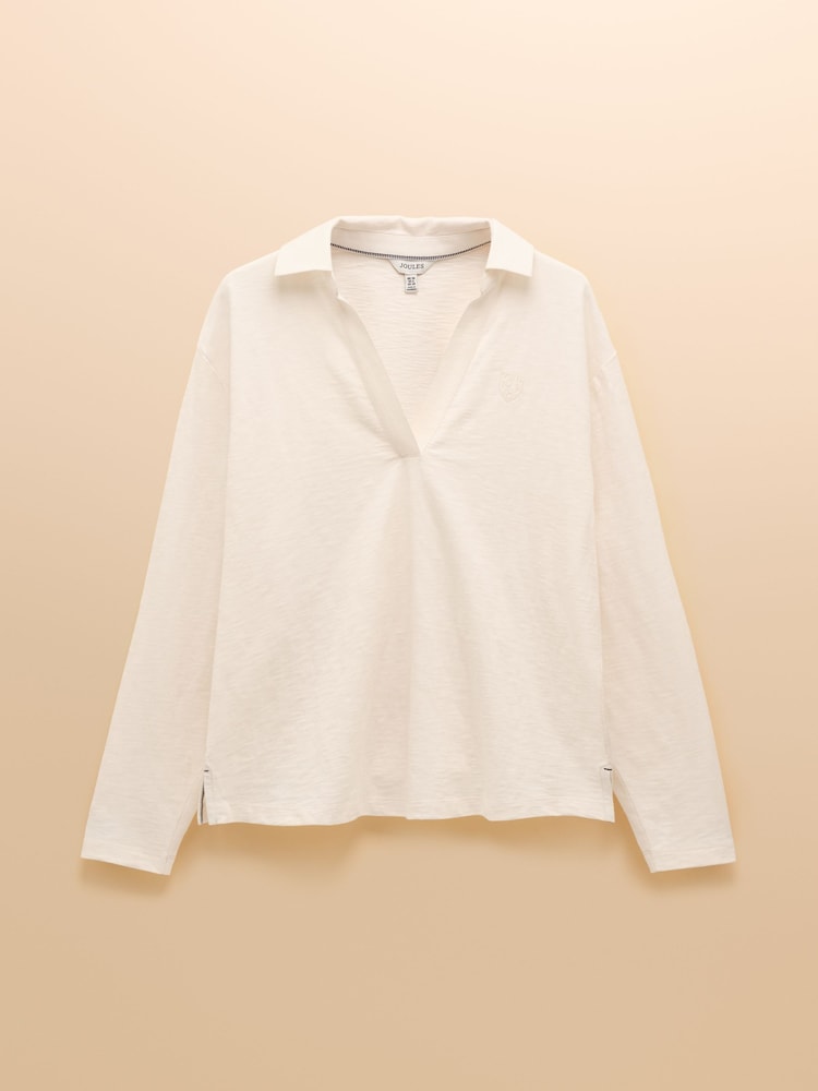 Joules Tallie Cream Combed Cotton Collared Top - Image 8 of 8