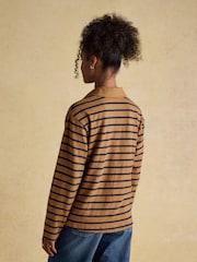 Joules Tallie Tan/Navy Combed Cotton Slub Collared Top - Image 2 of 8